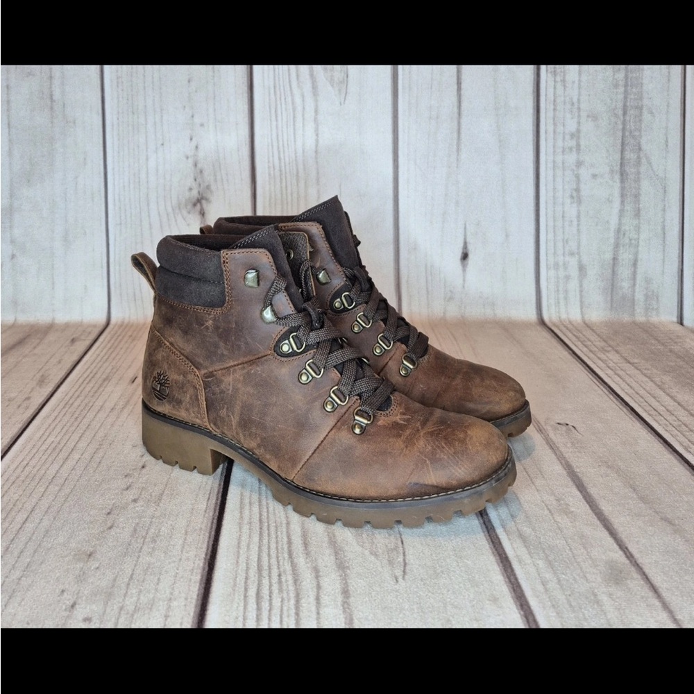 Timberland Lace Up Boots Women’s Size 9 Brown Leather Round Toe Combat Hiking